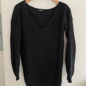 Black Boohoo V Neck Jumper Mini Dress